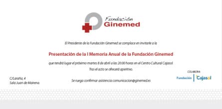 Invitación presentación de la I memoria anual de la fundación Ginemed