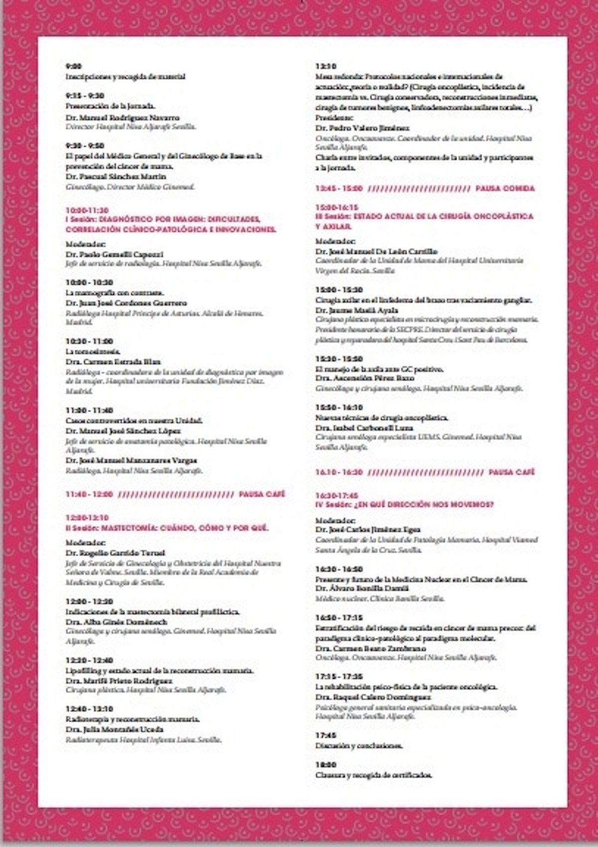 Programa II jornada de patología mamaria