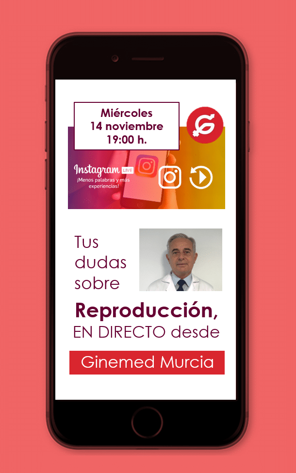 Imagen en móvil cartel sesión instagram. Tus dudas de reproducción en directo desde ginemed murcia