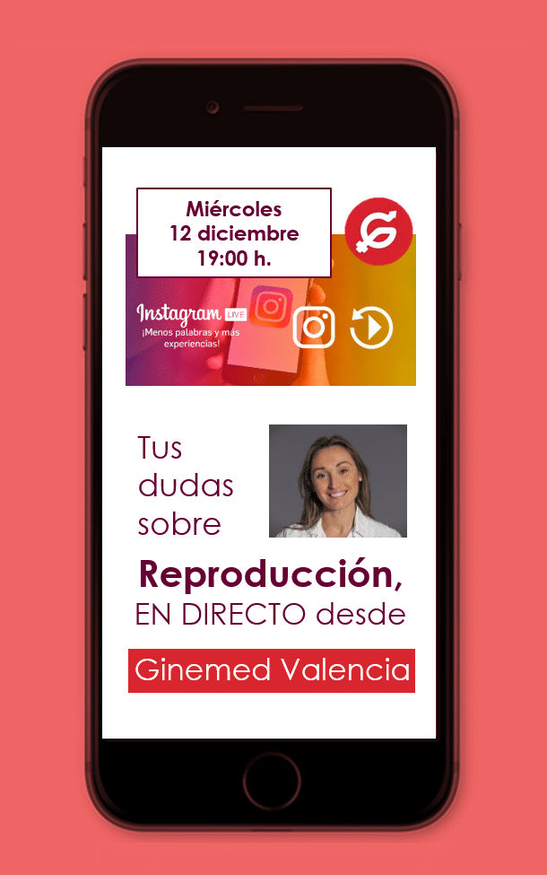 Imagen en móvil cartel sesión instagram. Tus dudas de reproducción en directo desde ginemed valencia