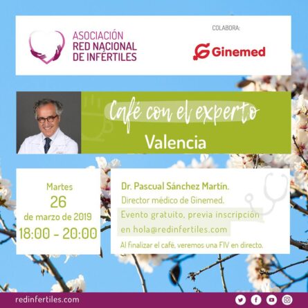 Cartel café con el experto Ginemed Valencia y asociación red nacional de infértiles